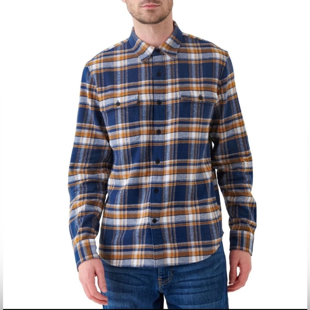 Lucky Brand Mens Plaid Flannel Shirt Size XXL Classic Fit Blue Tan Soft Cotton